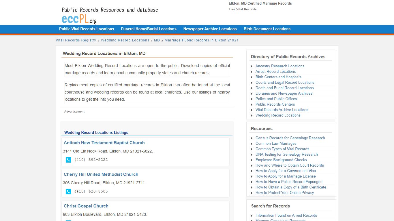 Elkton, MD Certified Marriage Records - Free Vital Records