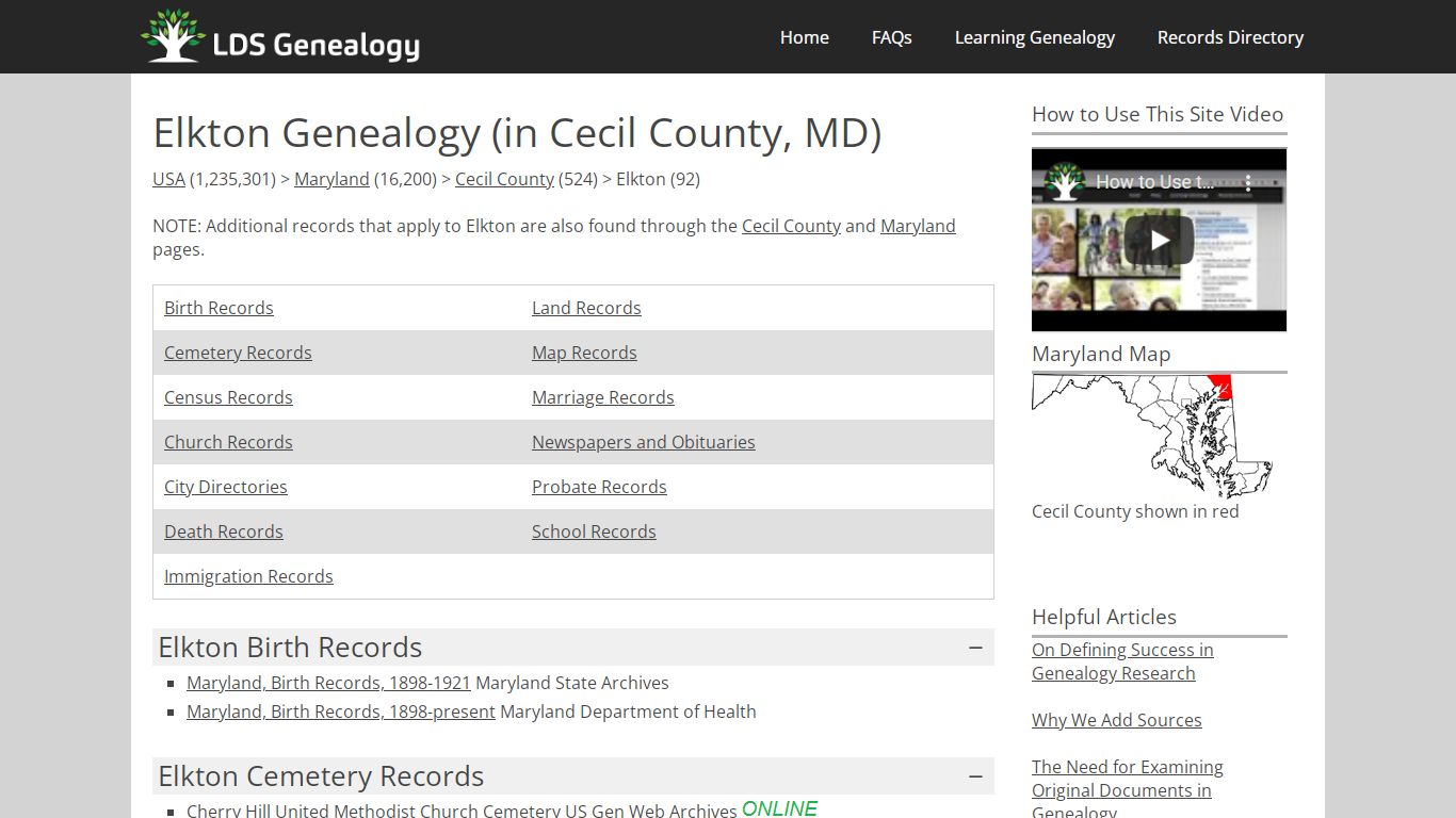 Elkton Genealogy (in Cecil County, Maryland)